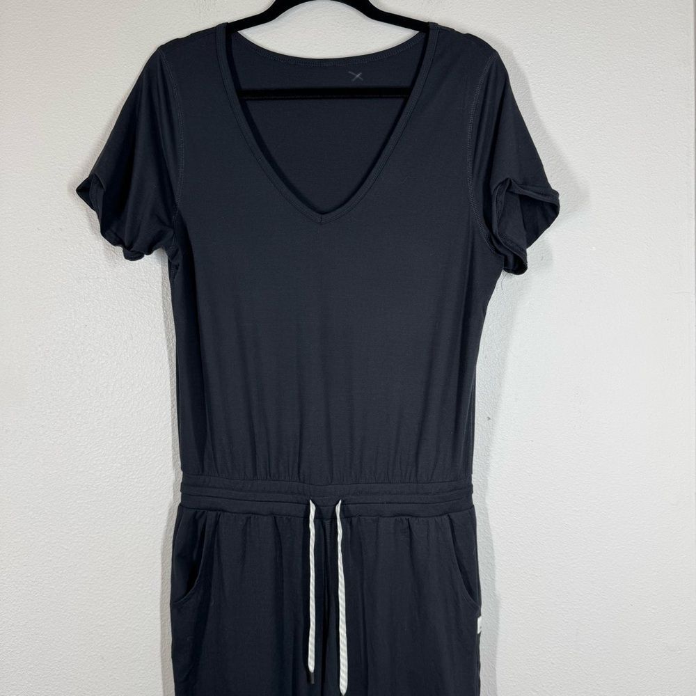 Vuori Black Jumpsuit V Neck Drawstring Jogger Style Short Sleeve Women’s Large - Picture 2 of 4